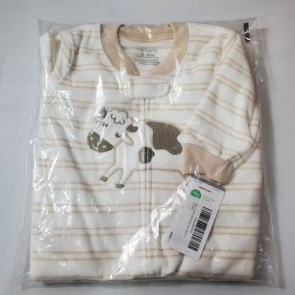 Carters Sleep Bag Unisex 0-3 Months Ivory Cow Baby Infant Fleece Snuggie - Picture 1 of 7